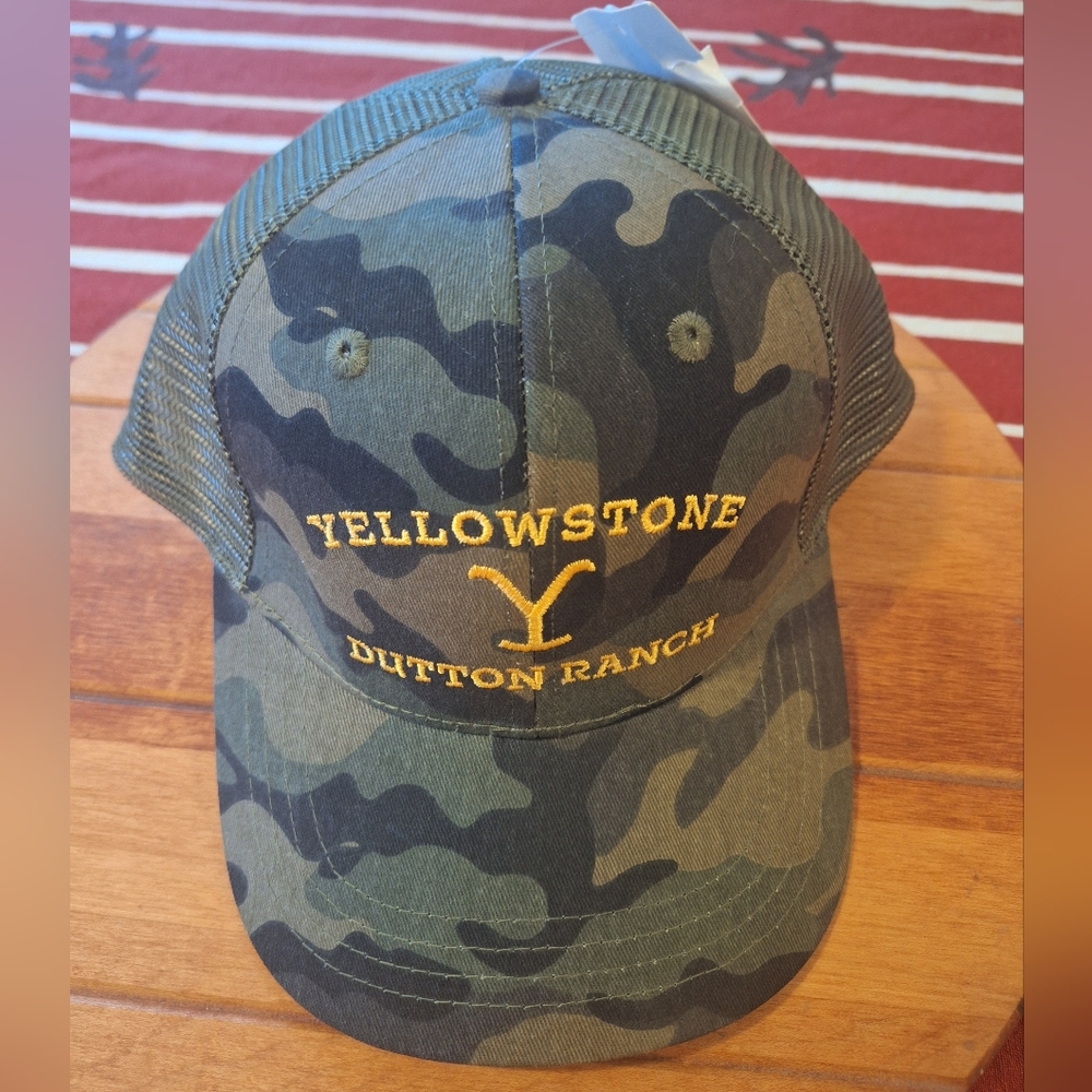 Yellowstone Dutton Ranch Green Camo Cap Yellow Embroidery NWT